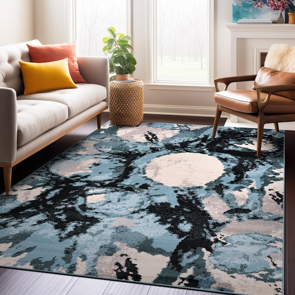 World Rug Gallery Contemporary Abstract Circles Non Shedding Soft Area Rug 5' x 7' Blue Rug 389BLUE5x7 - main
